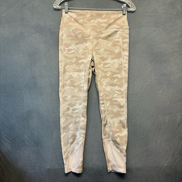 Pink Active Camo Legging All Over Logo Print Womens Medium Yoga Running Athletic - Picture 1 of 10